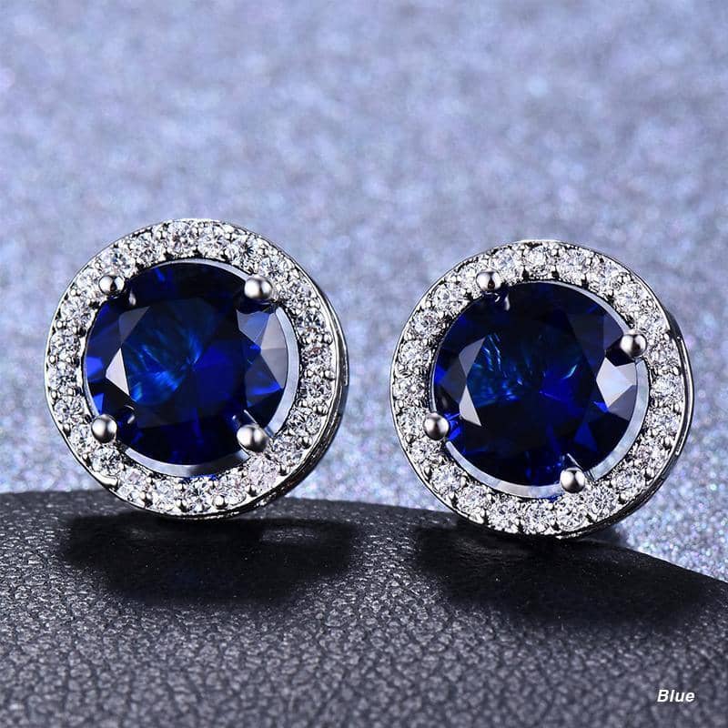 Round Zircon Halo Stud Earrings - Multicolour - view 5