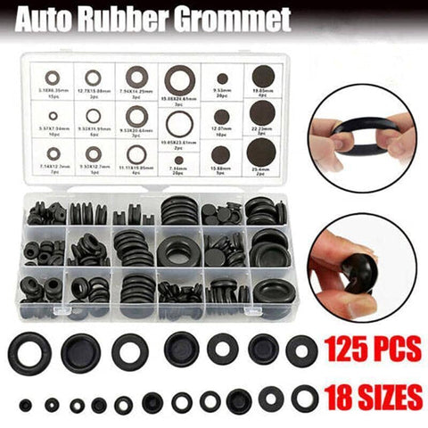 Rubber Grommet Assortment Kit, 125 Pieces in 18 Sizes