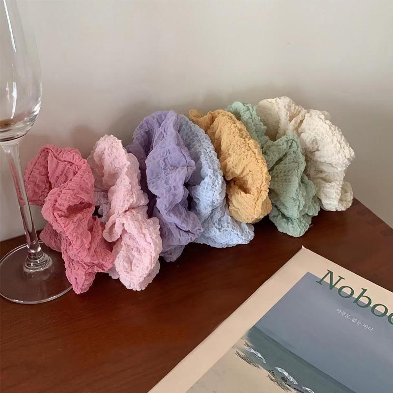 Ruffled Fluffy Scrunchie Korean Style Hair Tie - Dark Pink - view 10