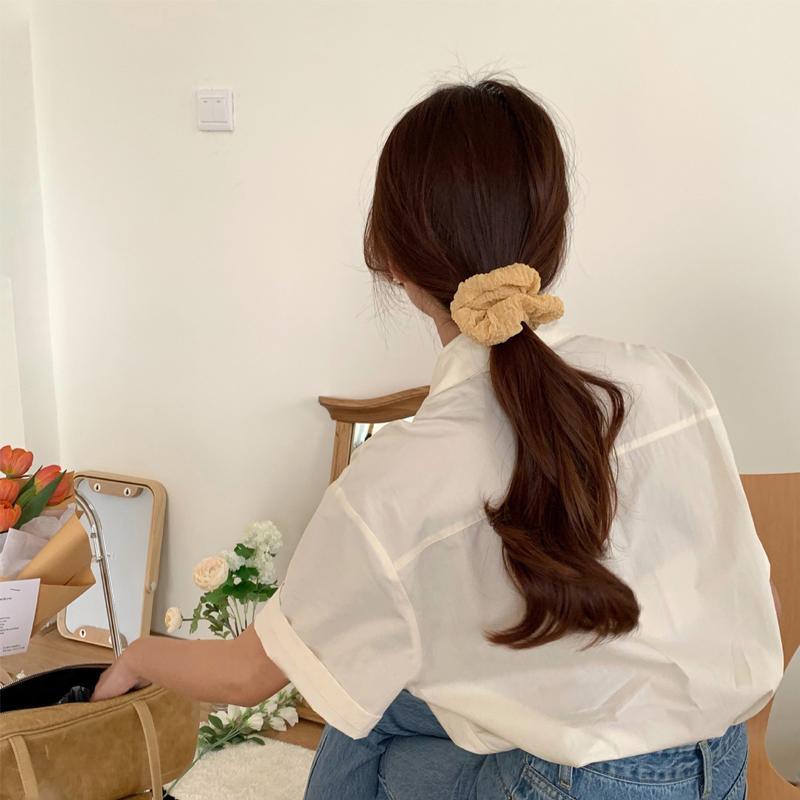 Ruffled Fluffy Scrunchie Korean Style Hair Tie - Dark Pink - view 13