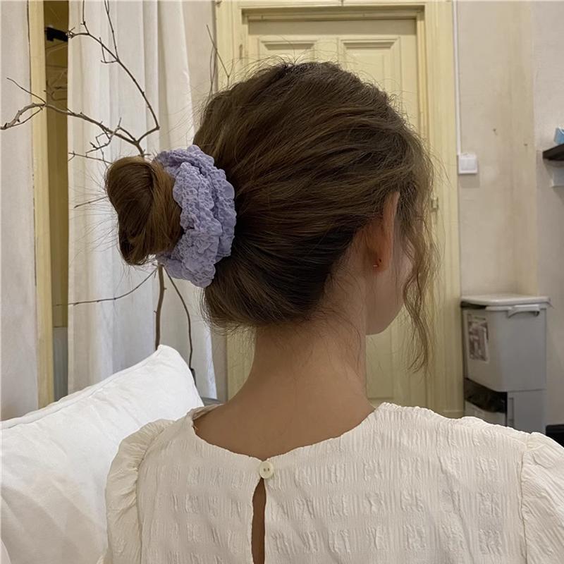 Ruffled Fluffy Scrunchie Korean Style Hair Tie - Dark Pink - view 6