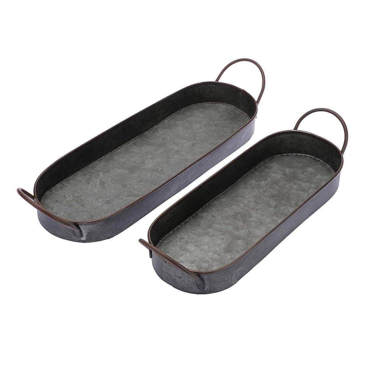 Rustic Oval Metal Serving Trays with Handles - Pack of 2, Large and Small - view 2