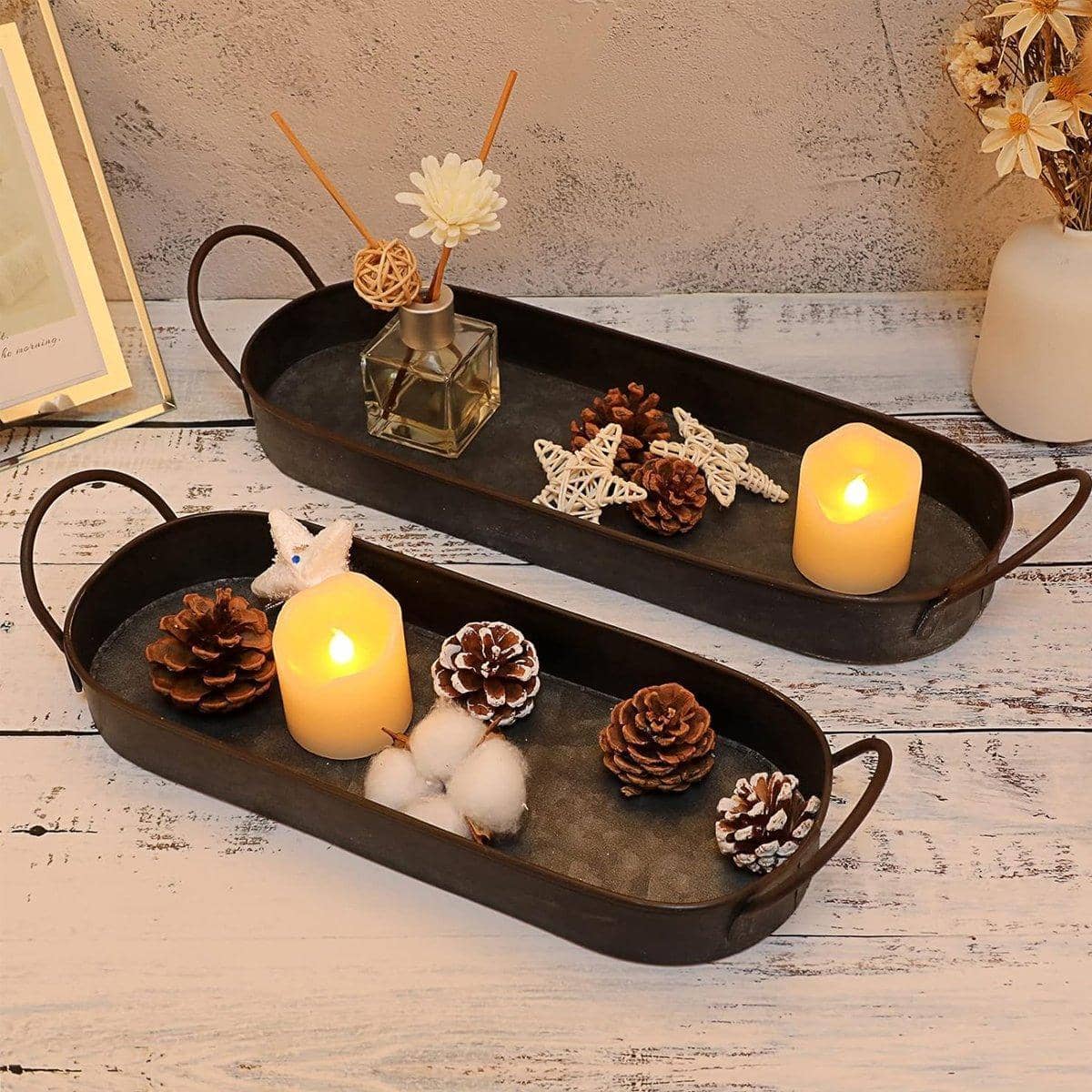 Rustic Oval Metal Serving Trays with Handles - Pack of 2, Large and Small - view 4
