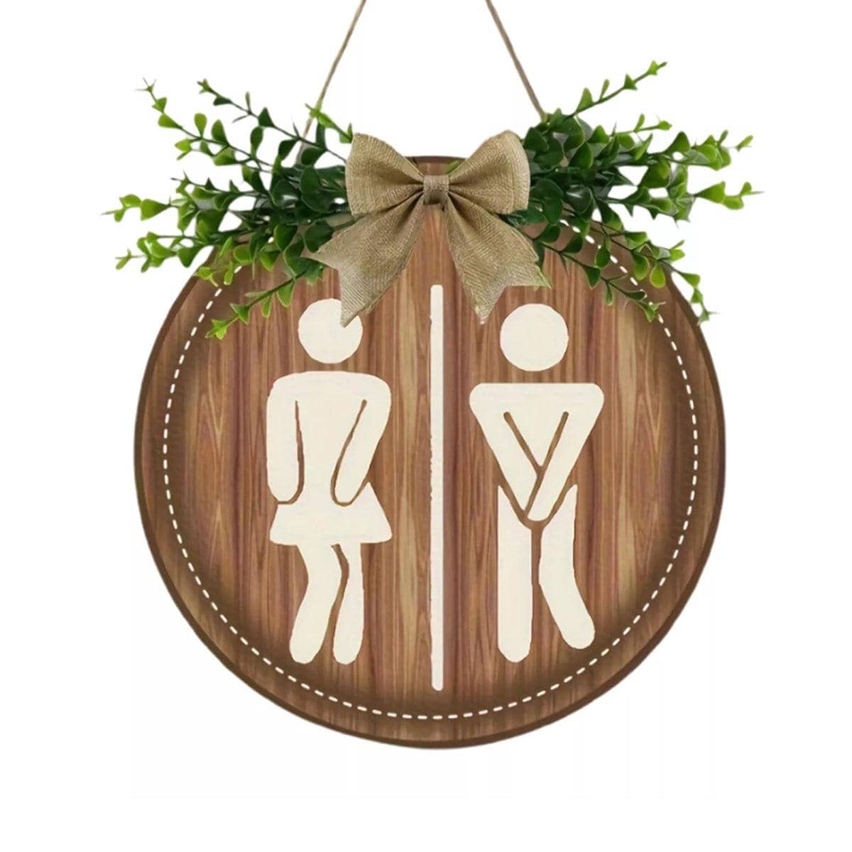 Rustic Wooden Toilet Sign with Faux Greenery and Burlap Bow, 23 cm - view 2