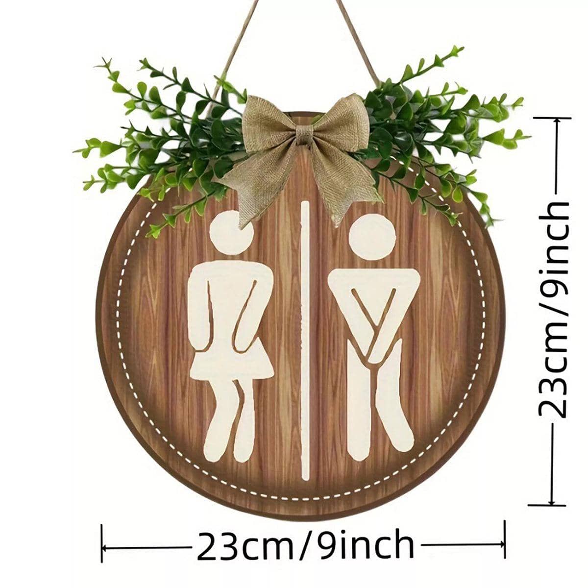 Rustic Wooden Toilet Sign with Faux Greenery and Burlap Bow, 23 cm - view 3