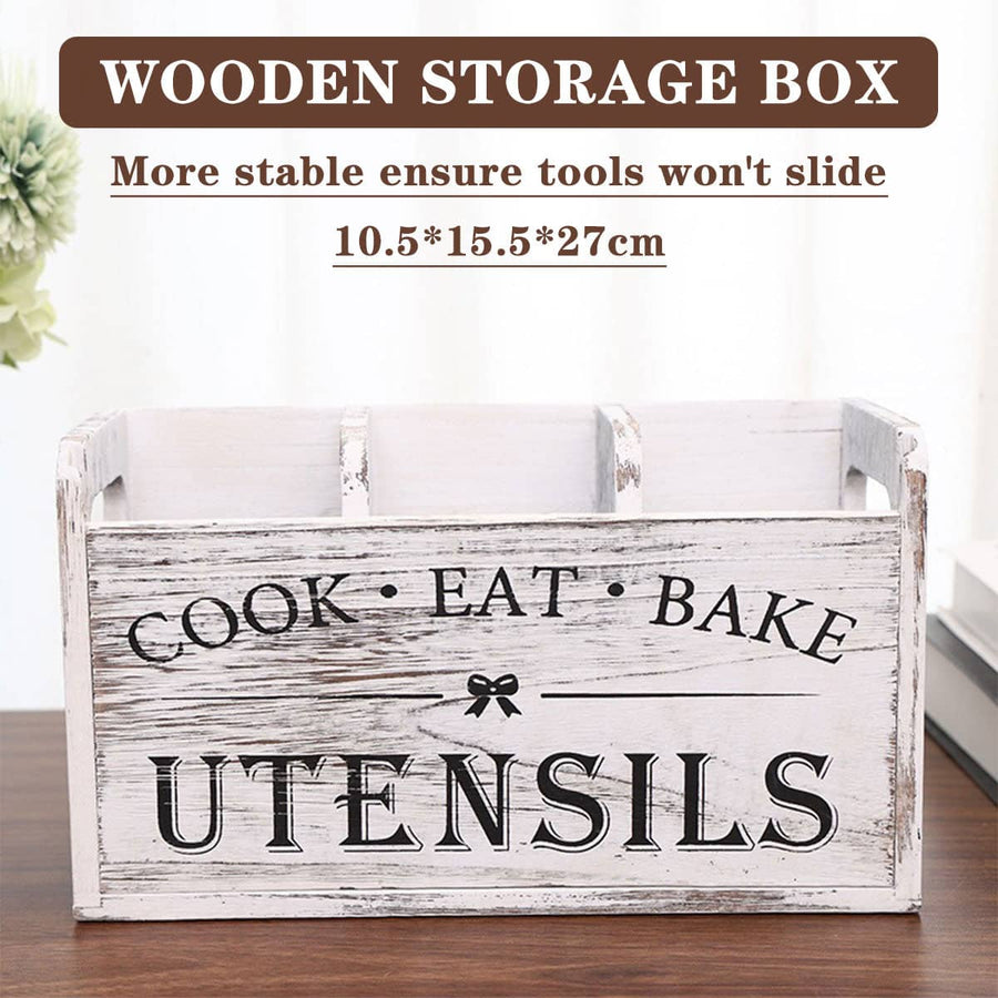 Rustic Wooden Utensil Holder and Cutlery Organiser with Carry Handles