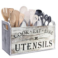 Rustic Wooden Utensil Holder and Cutlery Organiser with Carry Handles - view 2