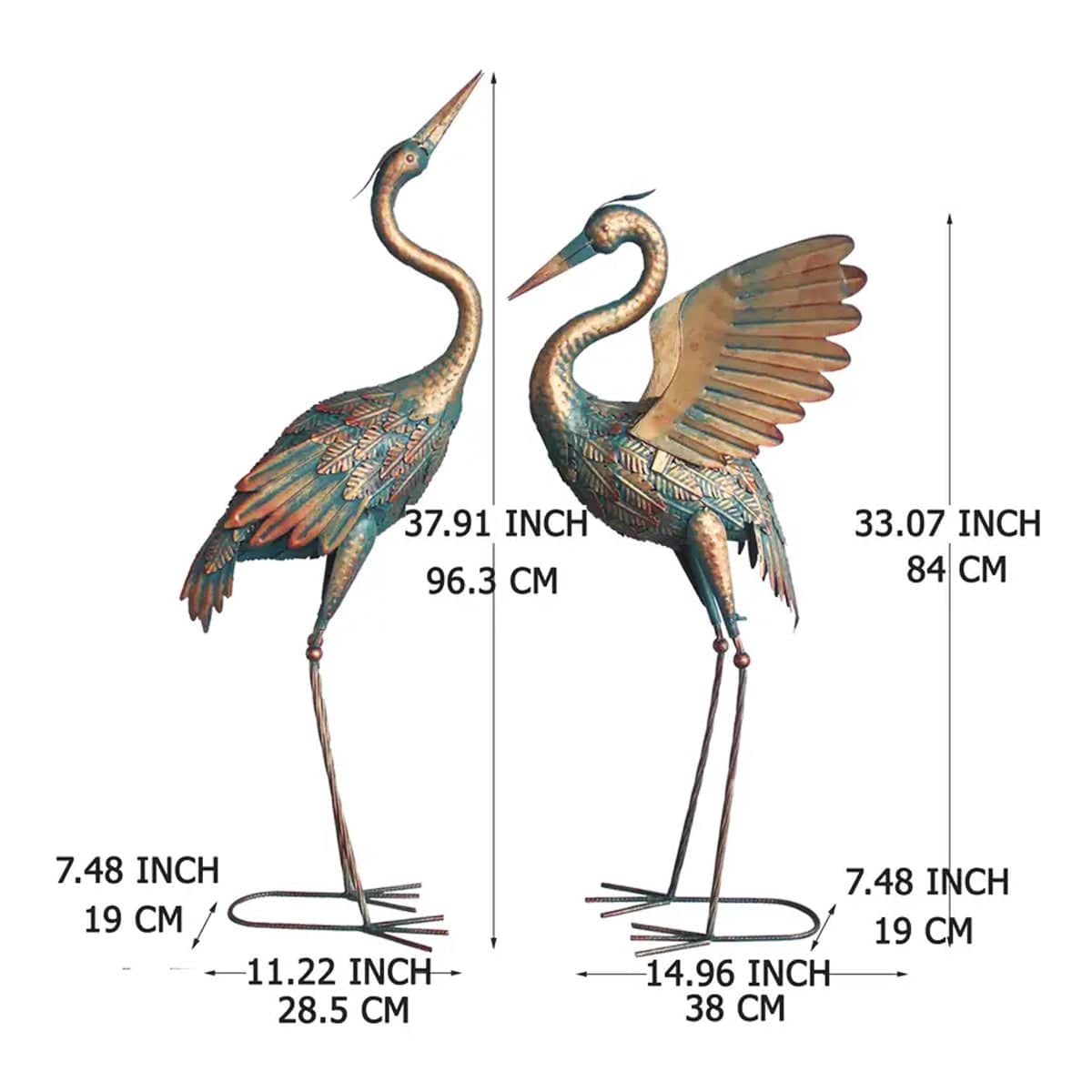 Rustproof Metal Crane Statues Set of 2 for Garden, Patio and Yard Decor - view 3