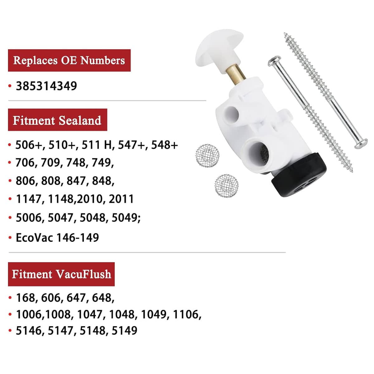 RV Toilet Water Valve Repair Kit, Plumbing Valve Set with Stainless Mesh Filters - view 4