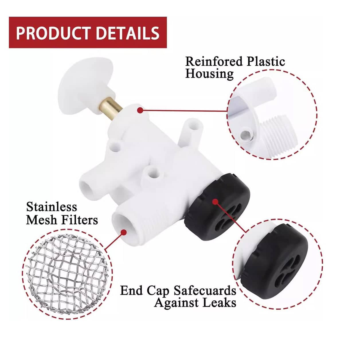 RV Toilet Water Valve Repair Kit, Plumbing Valve Set with Stainless Mesh Filters - view 5