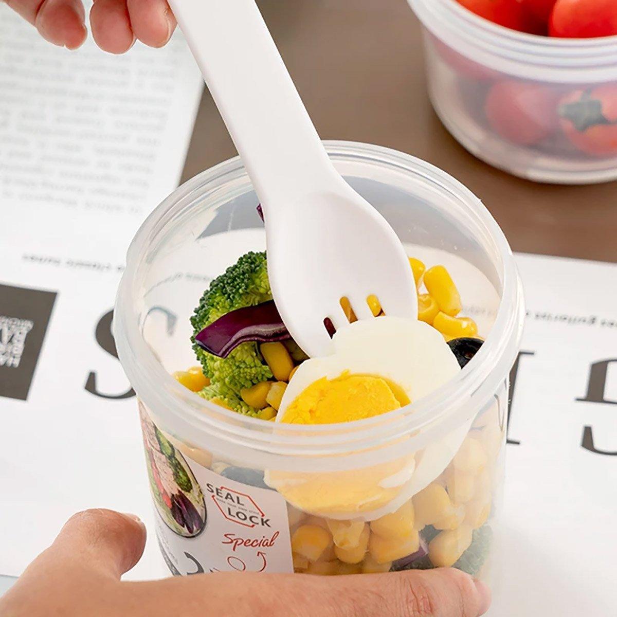 Salad Cup with Fork and Separate Compartments - 560ml, Green - view 8