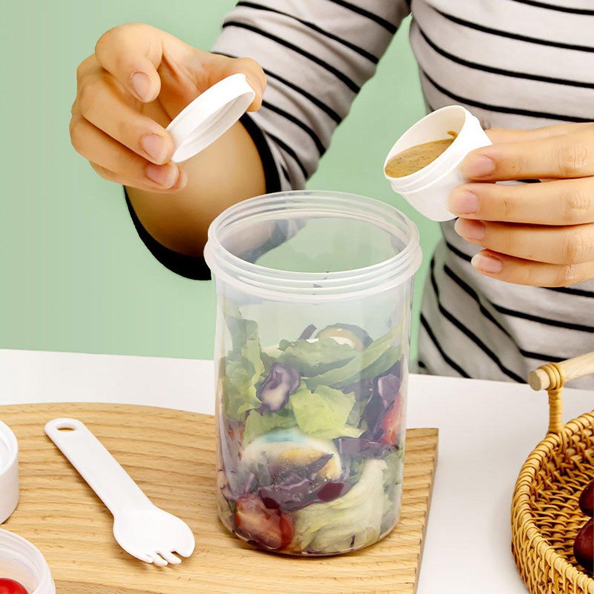 Salad Cup with Fork and Separate Compartments - 560ml, Pink - view 10
