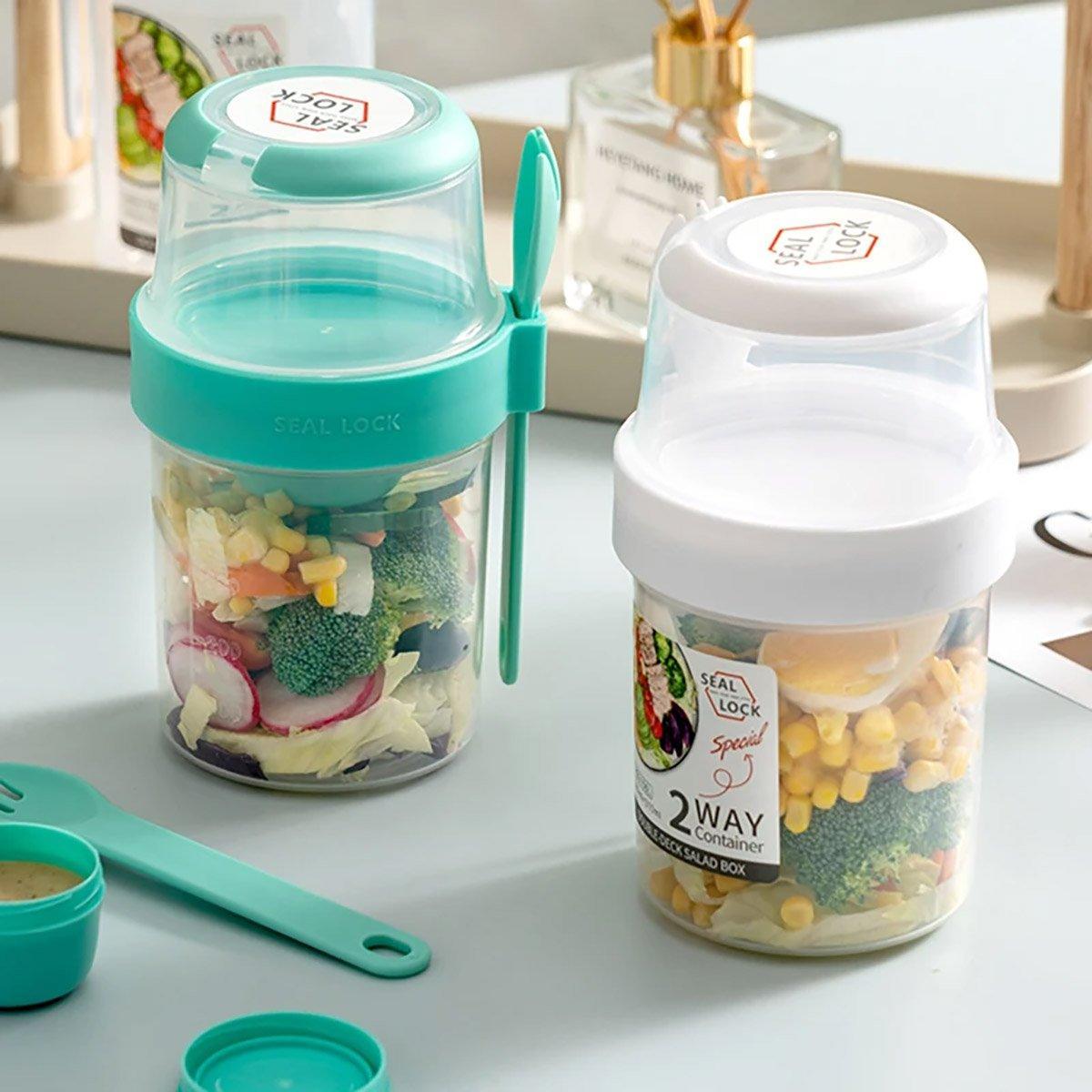 Salad Cup with Fork and Separate Compartments - 560ml, Pink - view 7