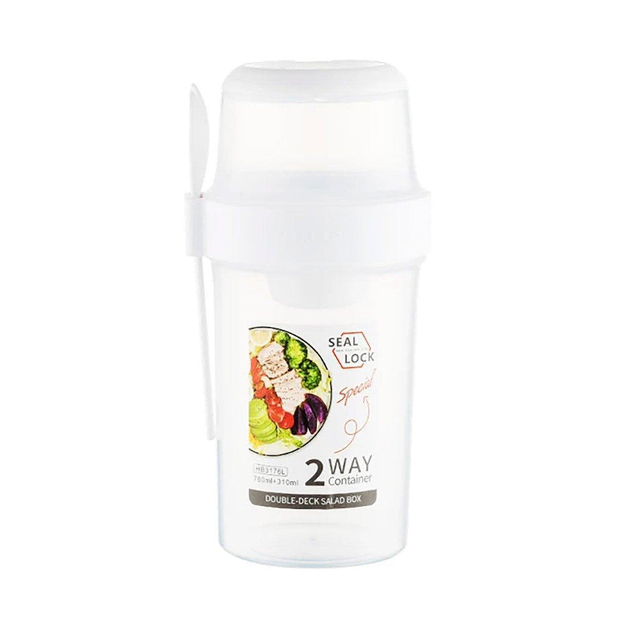 Salad Cup with Fork and Separate Compartments - 760ml, White