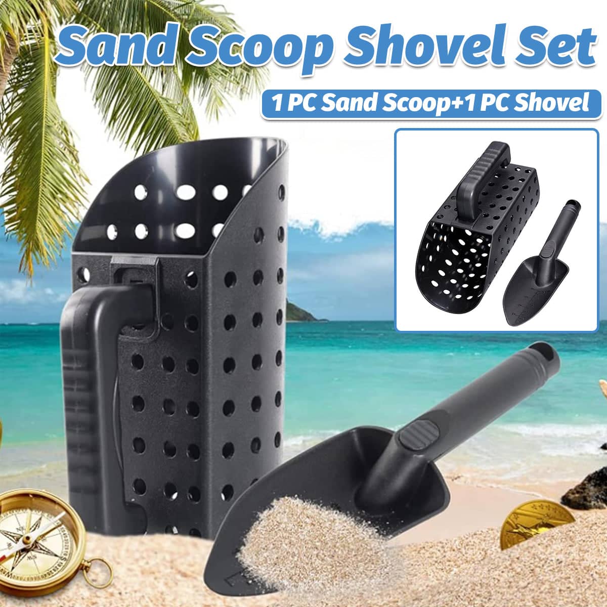 Sand Scoop and Shovel Set, 2 Piece Plastic Beach Digging and Sifting Tool
