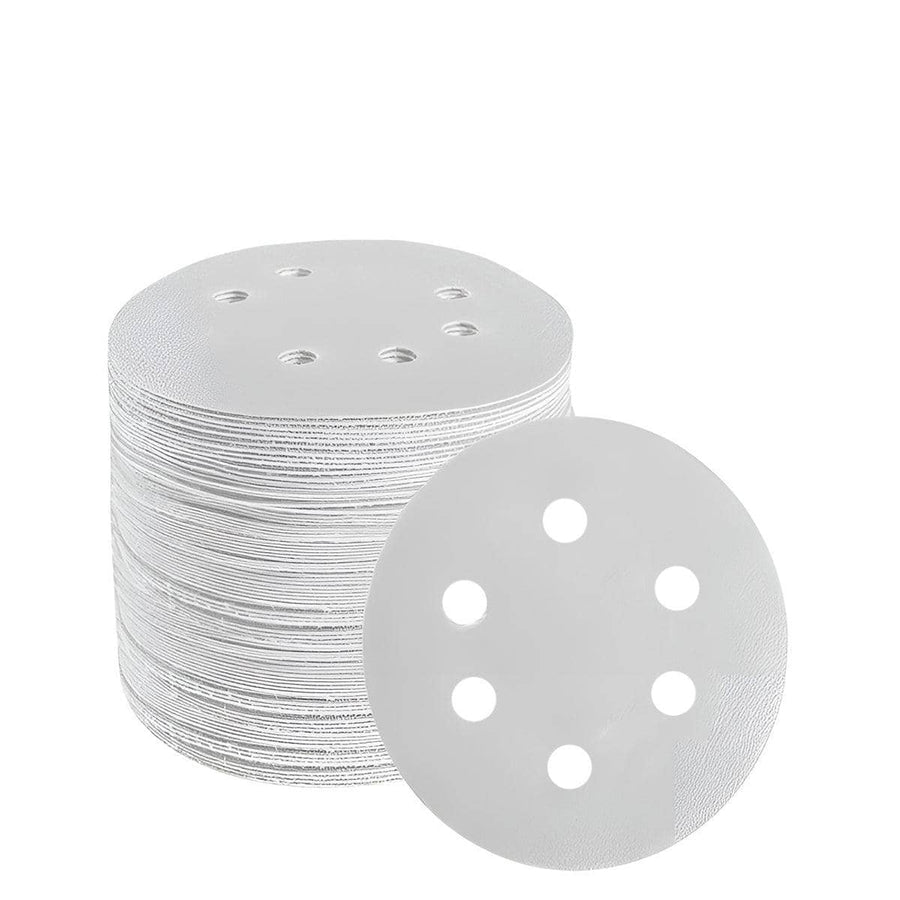Sanding Discs 123 mm with Hook-And-Loop Backing - 120 Grit, 6 Holes, Pack of 100