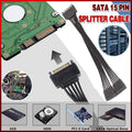 SATA Power Splitter Cable 15 Pin, 1 Male to 2 Female for HDD and SSD