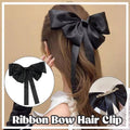 Satin Big Bow Barrette Hair Clip with Steel Clip for Women, Black