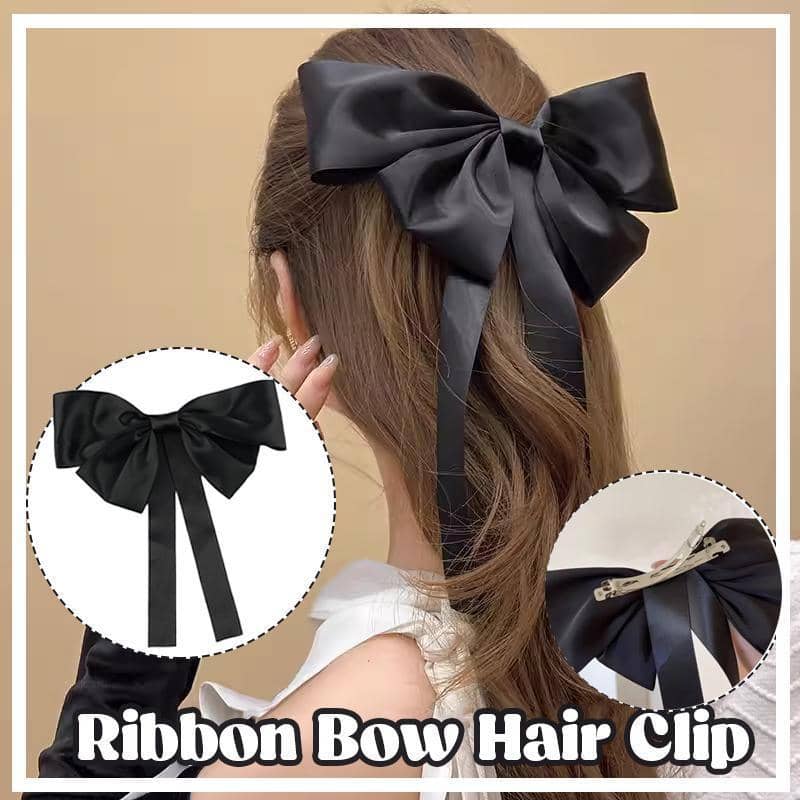 Satin Big Bow Barrette Hair Clip with Steel Clip for Women, Black