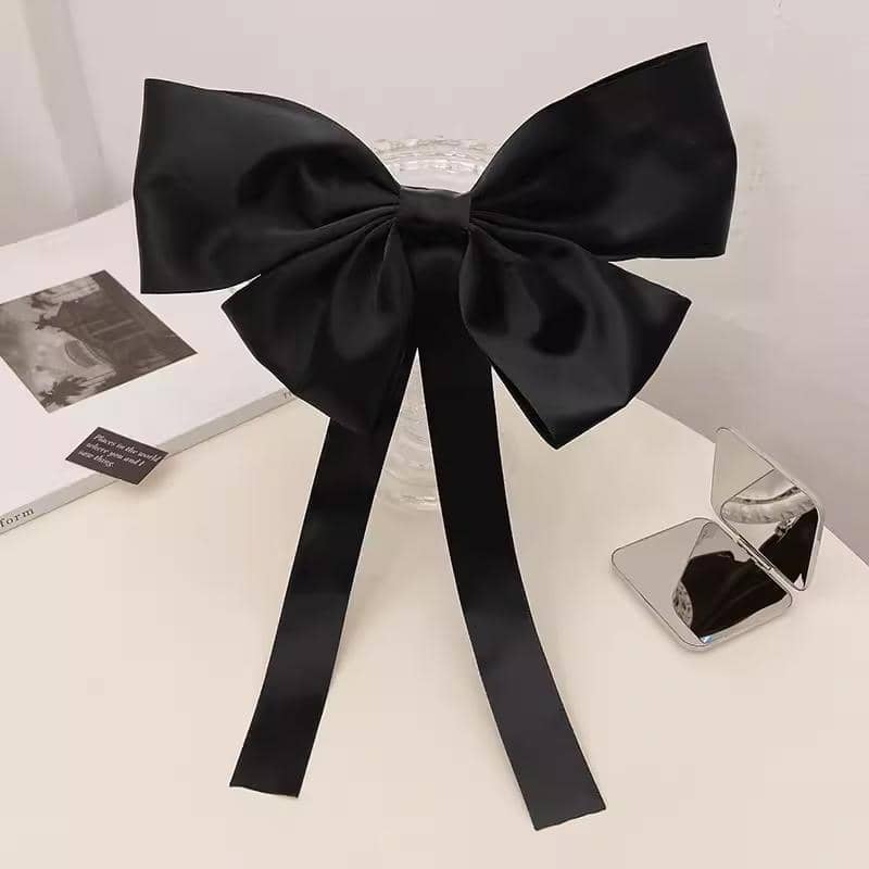 Satin Big Bow Barrette Hair Clip with Steel Clip for Women, Black - view 3