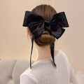 Satin Big Bow Barrette Hair Clip with Steel Clip for Women, Black - view 4
