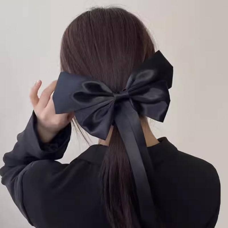Satin Big Bow Barrette Hair Clip with Steel Clip for Women, Black - view 5