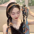 Satin Chain Print Headband with Long Scarf Tail - Orange - view 4