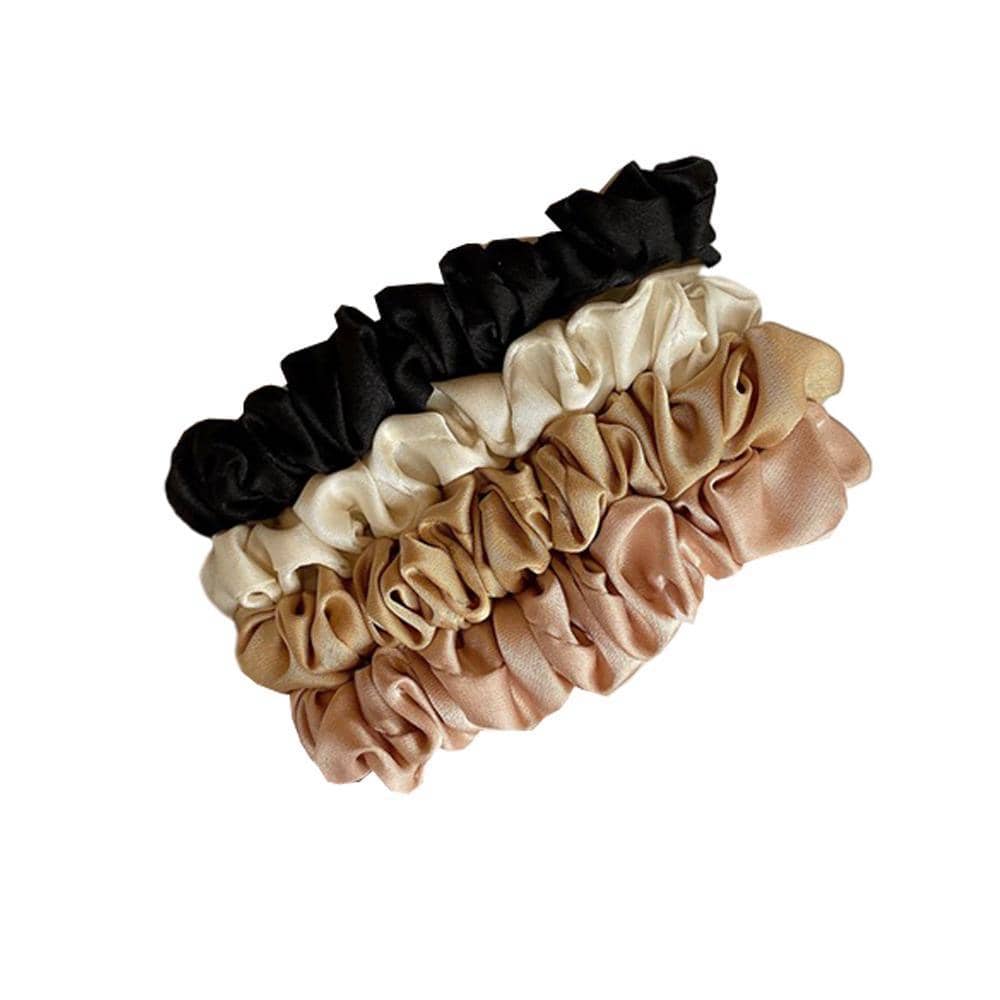Satin Scrunchies, Pack of 4 - Black, Cream, Tan and Blush Pink