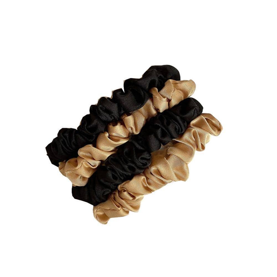 Satin Scrunchies, Pack of 4 - Black and Tan