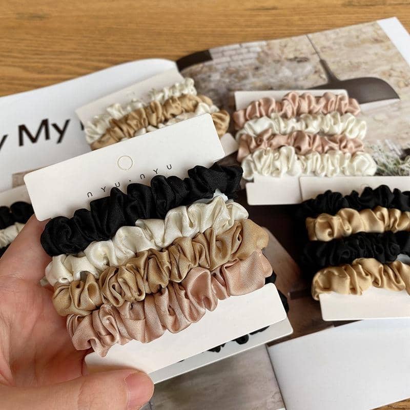 Satin Scrunchies, Pack of 4 - Black and Tan - view 4