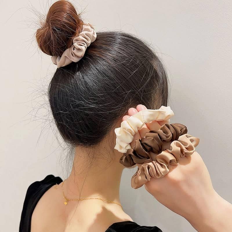 Satin Scrunchies, Pack of 4 - Cream and Tan - view 5