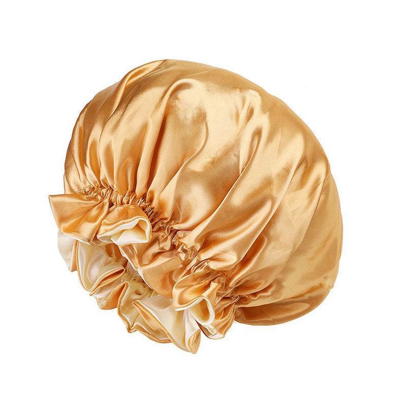 Satin Sleep Cap with Adjustable Wide Band - Beige