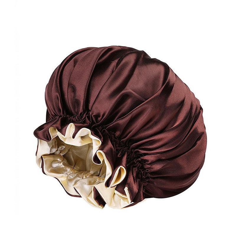 Satin Sleep Cap with Adjustable Wide Band - Coffee Brown