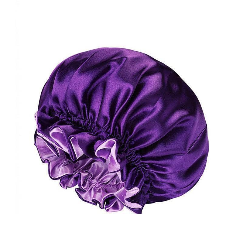 Satin Sleep Cap with Adjustable Wide Band - Purple