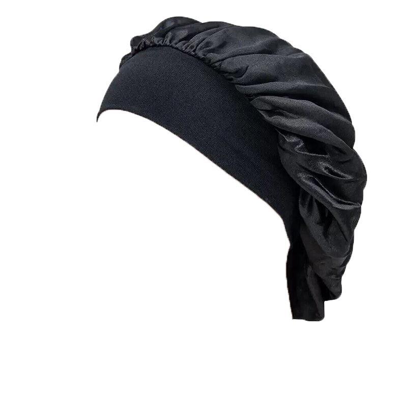 Satin Sleeping Bonnet Hair Wrap Cap for Women - Black