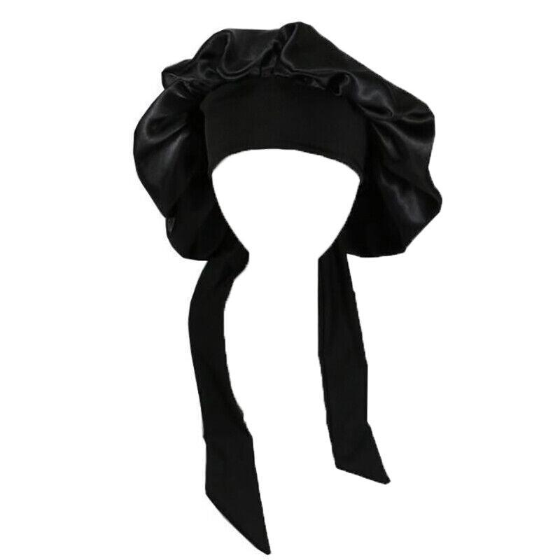 Satin Sleeping Bonnet Hair Wrap Cap for Women, Elastic - Black