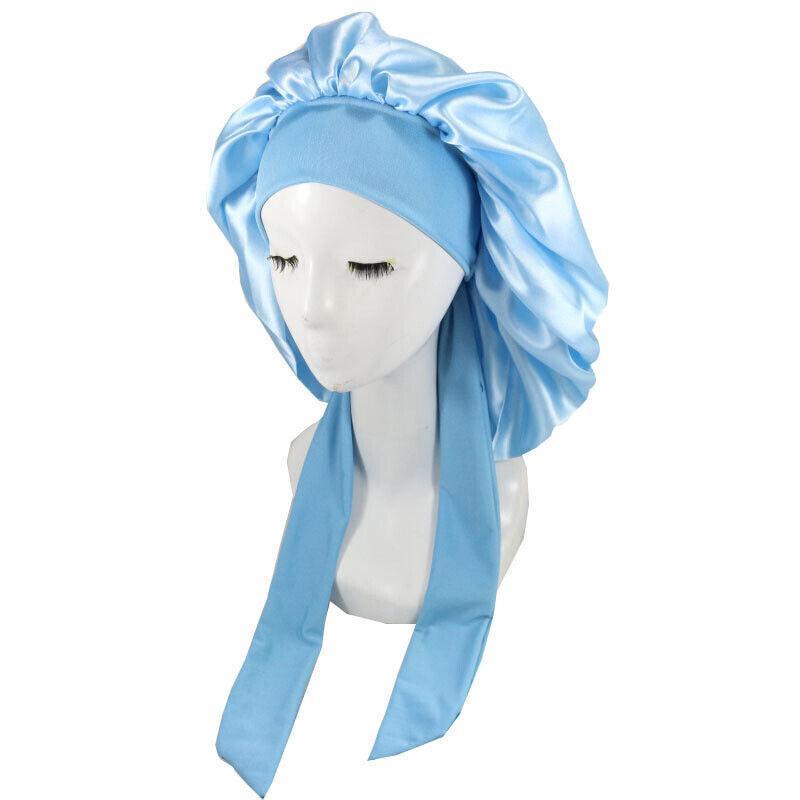Satin Sleeping Bonnet Hair Wrap Cap for Women, Elastic - Black - view 10