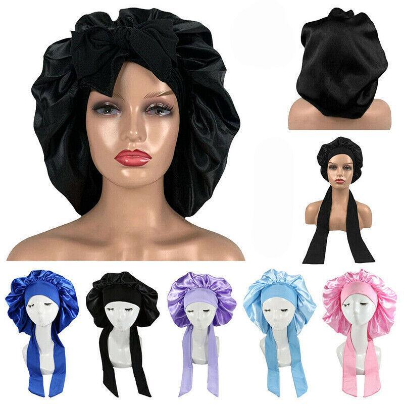 Satin Sleeping Bonnet Hair Wrap Cap for Women, Elastic - Black - view 7