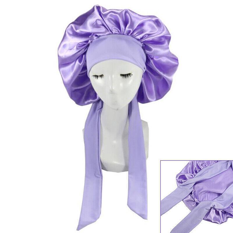Satin Sleeping Bonnet Hair Wrap Cap for Women, Elastic - Black - view 9