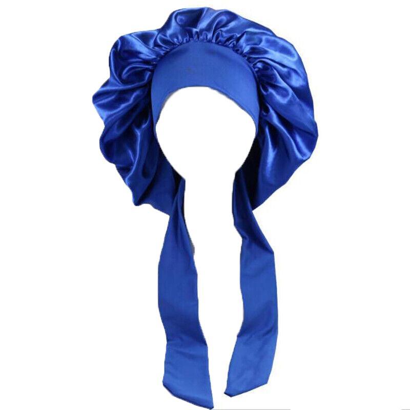 Satin Sleeping Bonnet Hair Wrap Cap for Women, Elastic - Blue