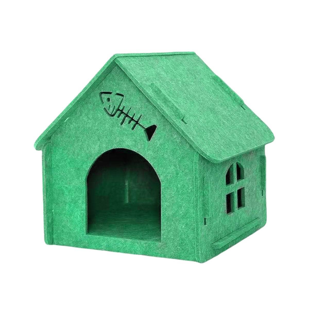 Scratch Resistant Semi Enclosed Felt Cat House - Green