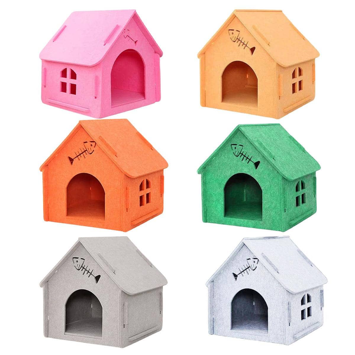 Scratch Resistant Semi Enclosed Felt Cat House - Green - view 3