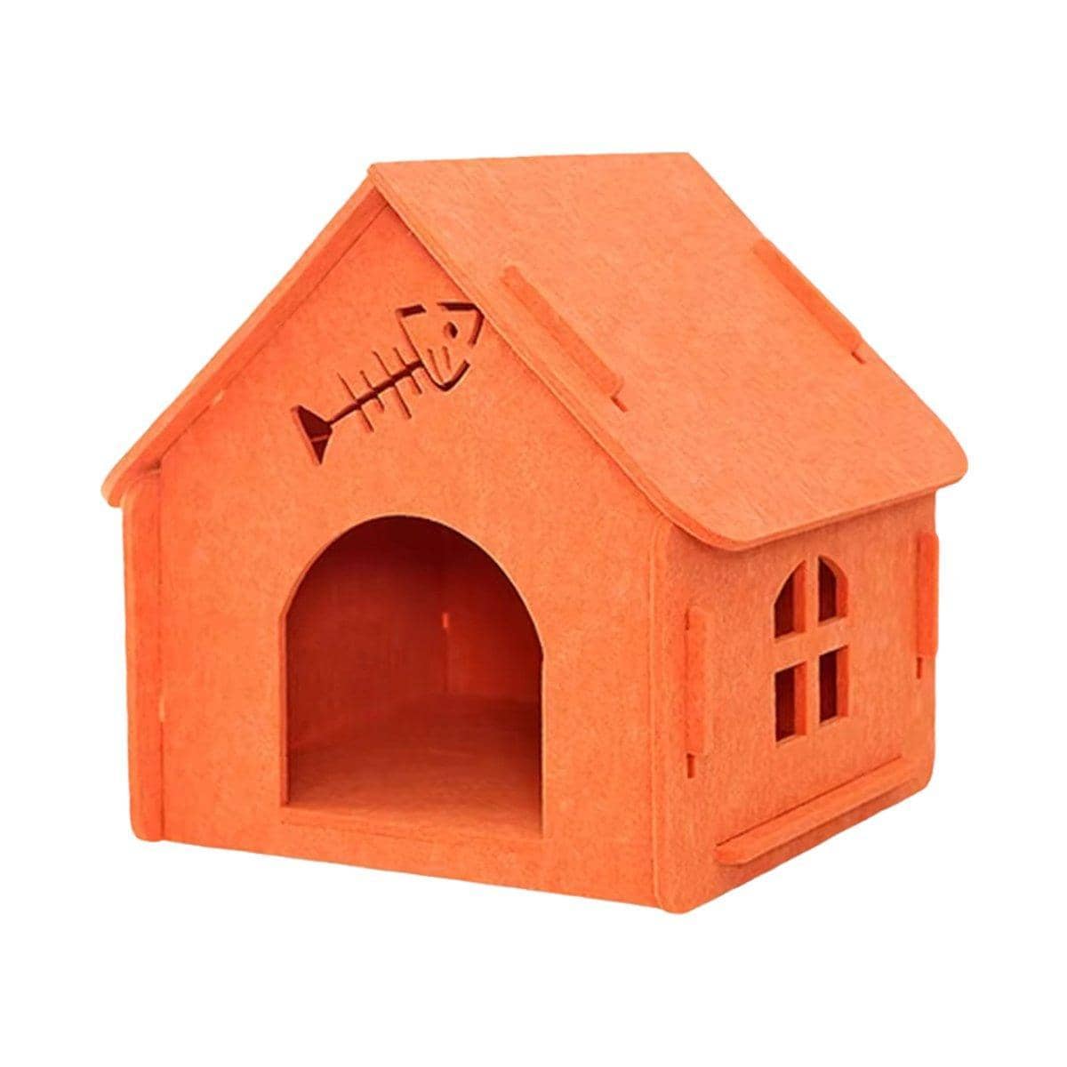 Scratch Resistant Semi Enclosed Felt Cat House - Orange