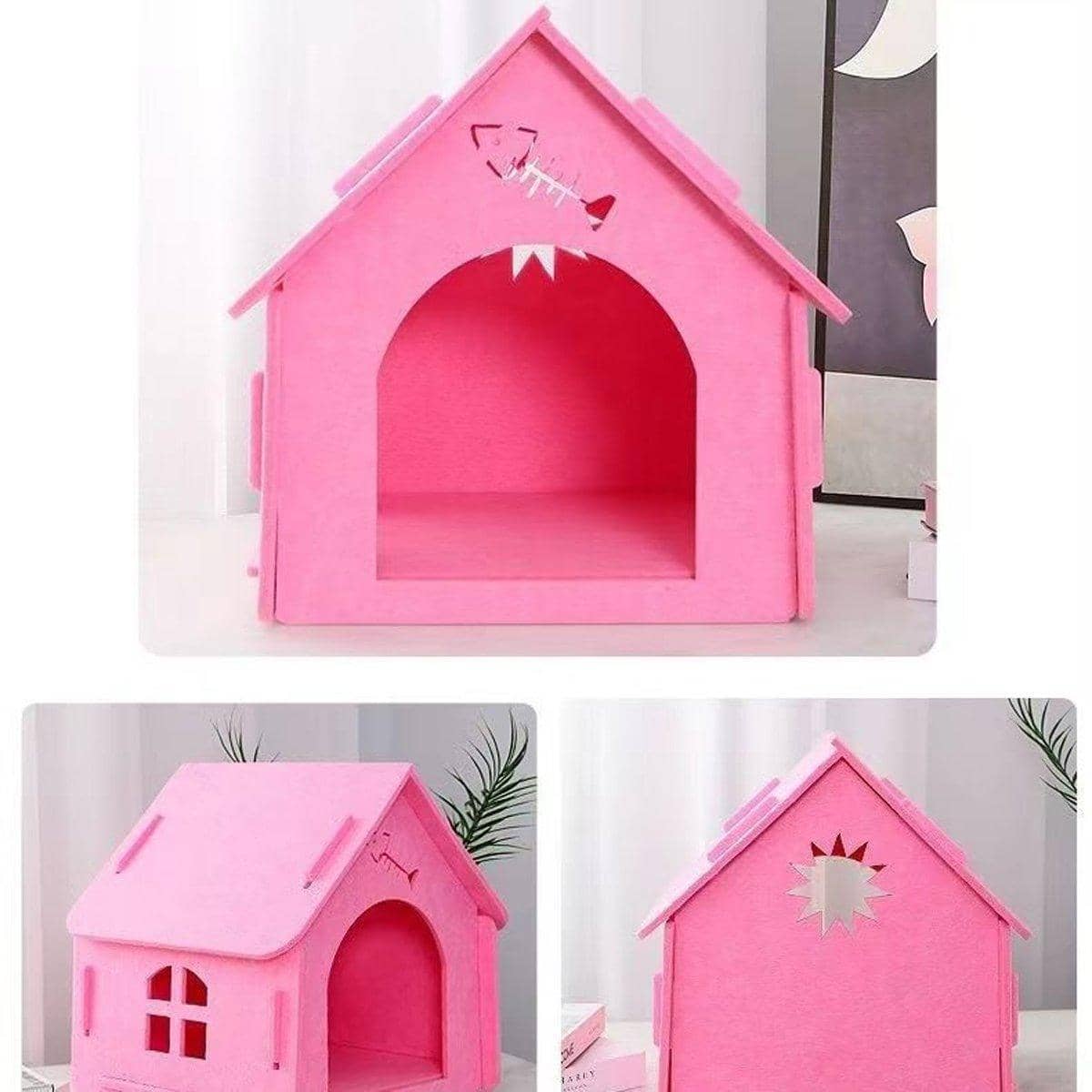 Scratch Resistant Semi Enclosed Felt Cat House - Orange - view 5