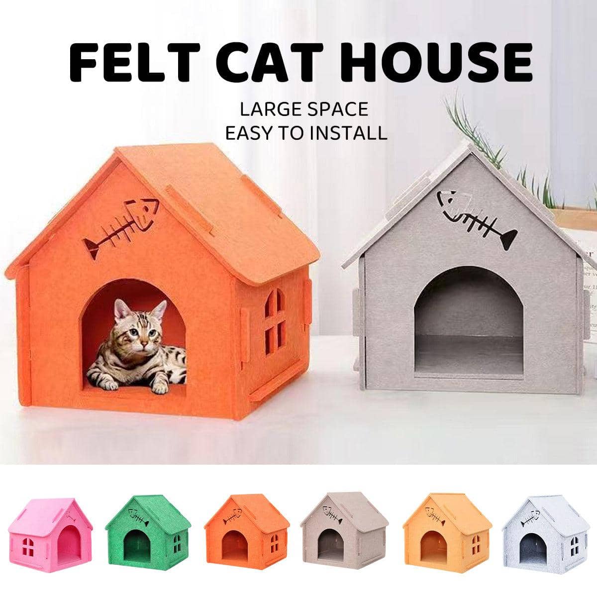 Scratch Resistant Semi Enclosed Felt Cat House - Pink - view 2