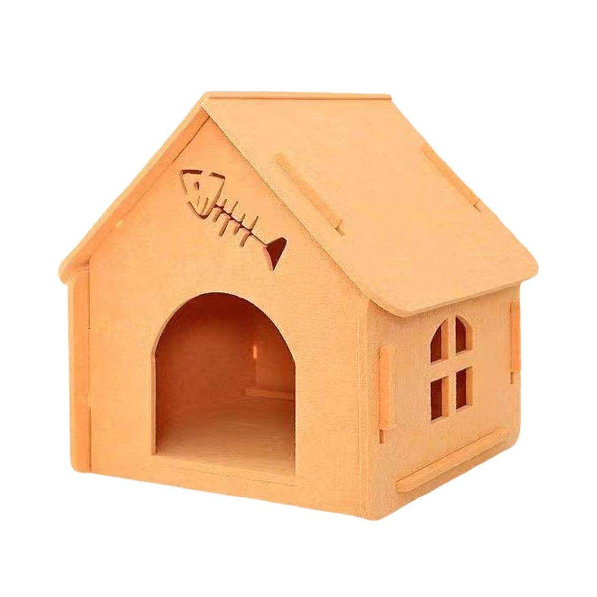 Scratch Resistant Semi Enclosed Felt Cat House - Yellow