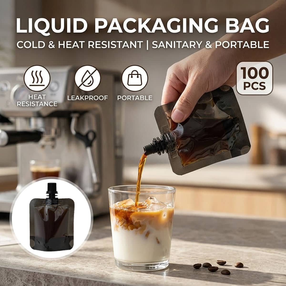 Screw Cap Spout Liquid Pouches - Black, 100 Pack