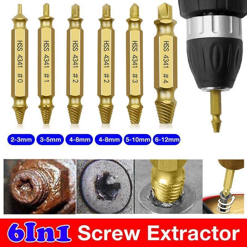Screw Extractor Set of 6, Broken Bolt Remover for Damaged and Stripped Screws