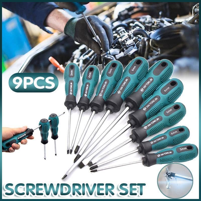 Screwdriver Set 9 Piece Chrome Vanadium Steel with Storage Bag