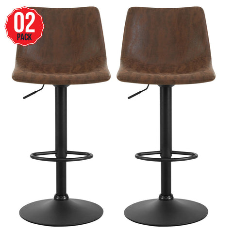 Artiss Kitchen Bar Stools Gas Lift Vintage Leather Brown 2 Pack - SuperSaverAU - view 1